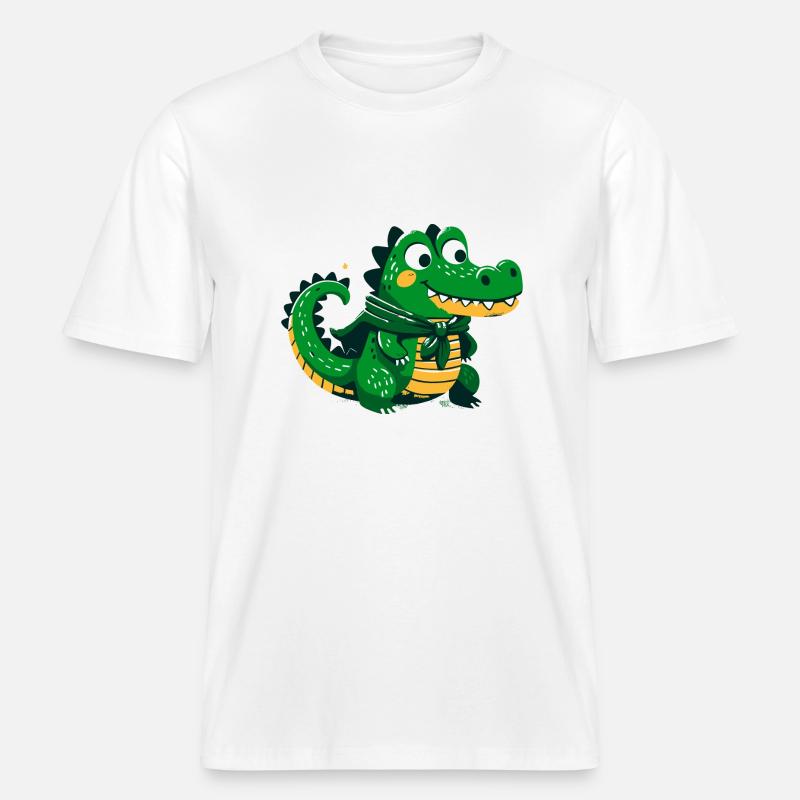 Alligator mignon avec cape - T-shirt unisexe RELAXED FIT en coton bio - blanc