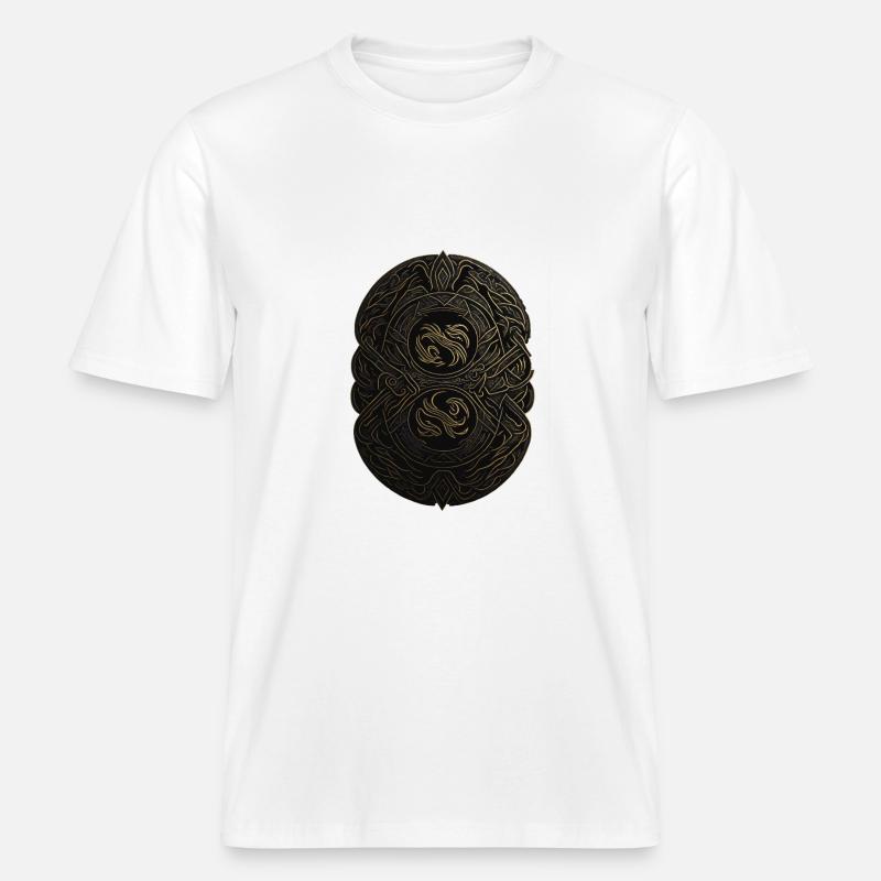 Mayan Black and Gold Monogram -  RELAXED FIT Unisex Organic T-Shirt - white