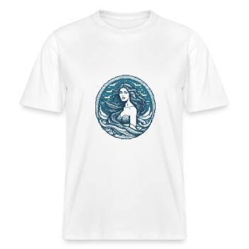 Ozeanische Sirene Pixel -  RELAXED FIT Unisex Organic T-Shirt - Weiß - Vorne - Alina (178cm) & Michal (187cm)