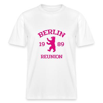 Berlin - 1989 - Reunion - Berliner Bär -  RELAXED FIT Unisex Organic T-Shirt - white - Front - Alina (178cm) & Michal (187cm)