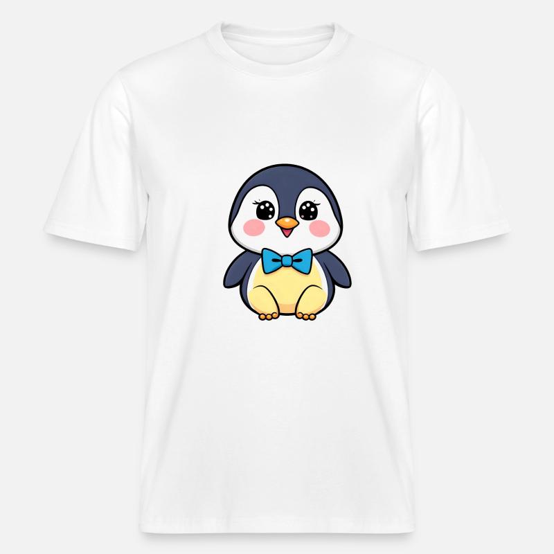 Fröhlicher Pinguin mit blauer Fliege -  RELAXED FIT Unisex Organic T-Shirt - Weiß