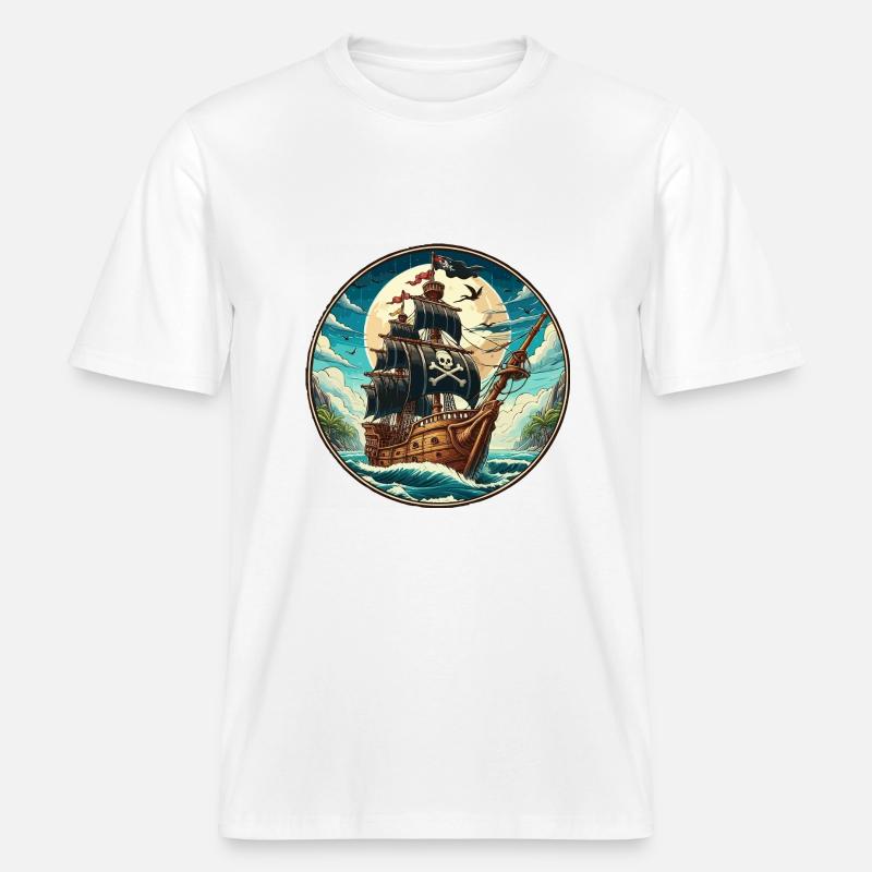 Pirate ship large -  RELAXED FIT Unisex Organic T-Shirt - white