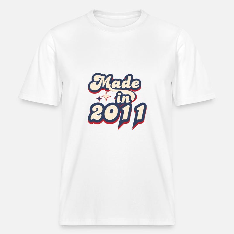 Made in 2011 retro -  T-shirt unisexe RELAXED FIT en coton bio - blanc