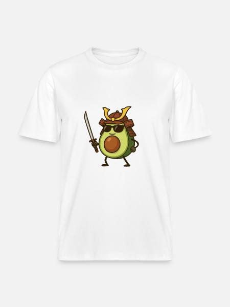 Avocado Samurai - RELAXED FIT Unisex Organic T-Shirt - white