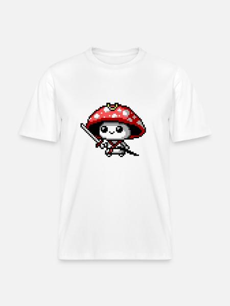 8bit Mushroom Samurai -  RELAXED FIT Unisex Organic T-Shirt - white
