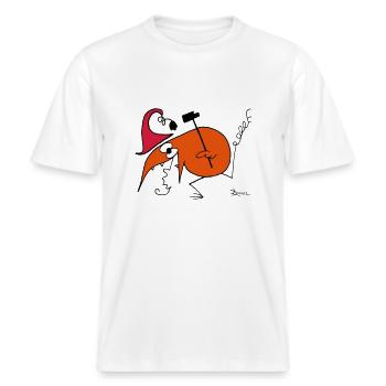 Le Shadok fou -  T-shirt unisexe RELAXED FIT en coton bio - blanc - Devant - Alina (178cm) & Michal (187cm)