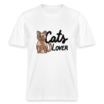 katteelsker -  Økologisk RELAXED FIT Unisex T-skjorte - hvit - Foran - Alina (178cm) & Michal (187cm)