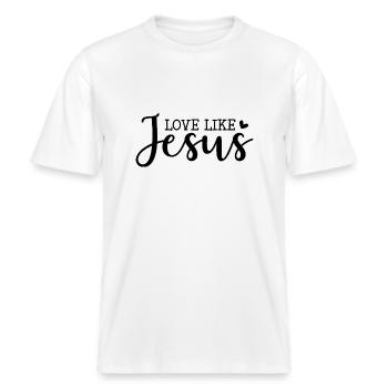 Lieben wie Jesus -  RELAXED FIT Unisex Organic T-Shirt - Weiß - Vorne - Alina (178cm) & Michal (187cm)