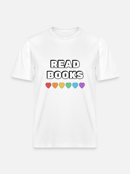 Read Books Rainbow Hearts - RELAXED FIT Unisex Organic T-Shirt - white