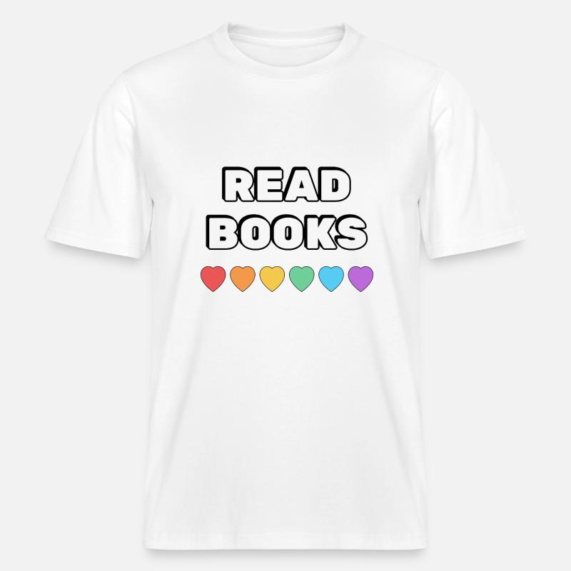 Read Books Rainbow Hearts -  RELAXED FIT Unisex Organic T-Shirt - white