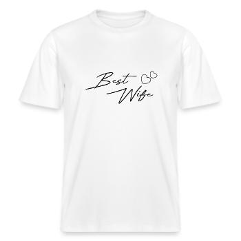 Best Wife Design black -  RELAXED FIT Unisex Organic T-Shirt - Weiß - Vorne - Alina (178cm) & Michal (187cm)