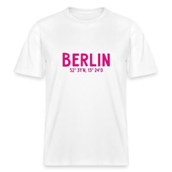 Berlin Coordinates - Berlin Bear -  RELAXED FIT Unisex Organic T-Shirt - white - Front - Alina (178cm) & Michal (187cm)