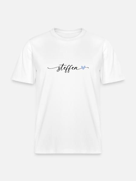 Steffen Name Calligraphy Font -  RELAXED FIT Unisex Organic T-Shirt - white