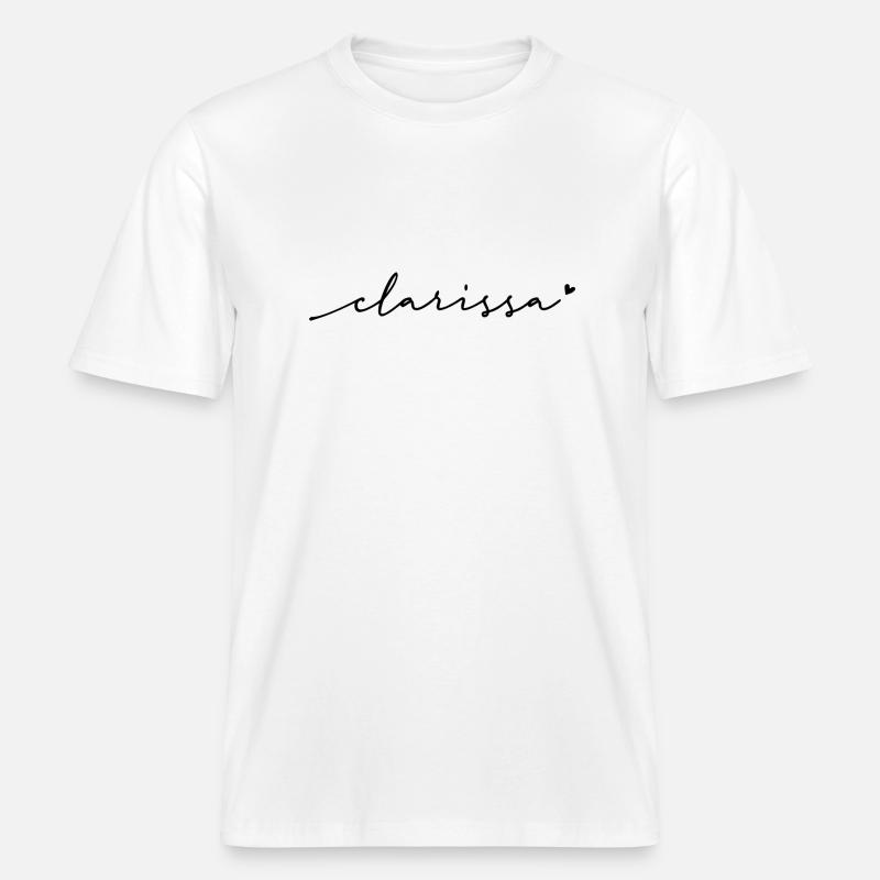 Clarissa Cursive Name -  RELAXED FIT Unisex Organic T-Shirt - white