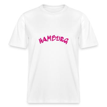 Hambourg - Ville hanséatique - Allemagne - Allemagne -  T-shirt unisexe RELAXED FIT en coton bio - blanc - Devant - Alina (178cm) & Michal (187cm)