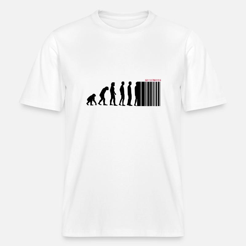 DARWIN - EVOLUTION SOCIETE - CODE BARRE -  T-shirt unisexe RELAXED FIT en coton bio - blanc