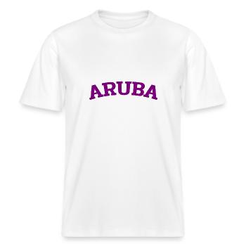 Aruba - Caraïbes néerlandaises - Est. 1499 Île des Caraïbes -  T-shirt unisexe RELAXED FIT en coton bio - blanc - Devant - Alina (178cm) & Michal (187cm)