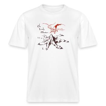 Der Hobbit Zeichnung Des Einsamen Bergs Mit Smaug -  RELAXED FIT Unisex Organic T-Shirt - Weiß - Vorne - Alina (178cm) & Michal (187cm)