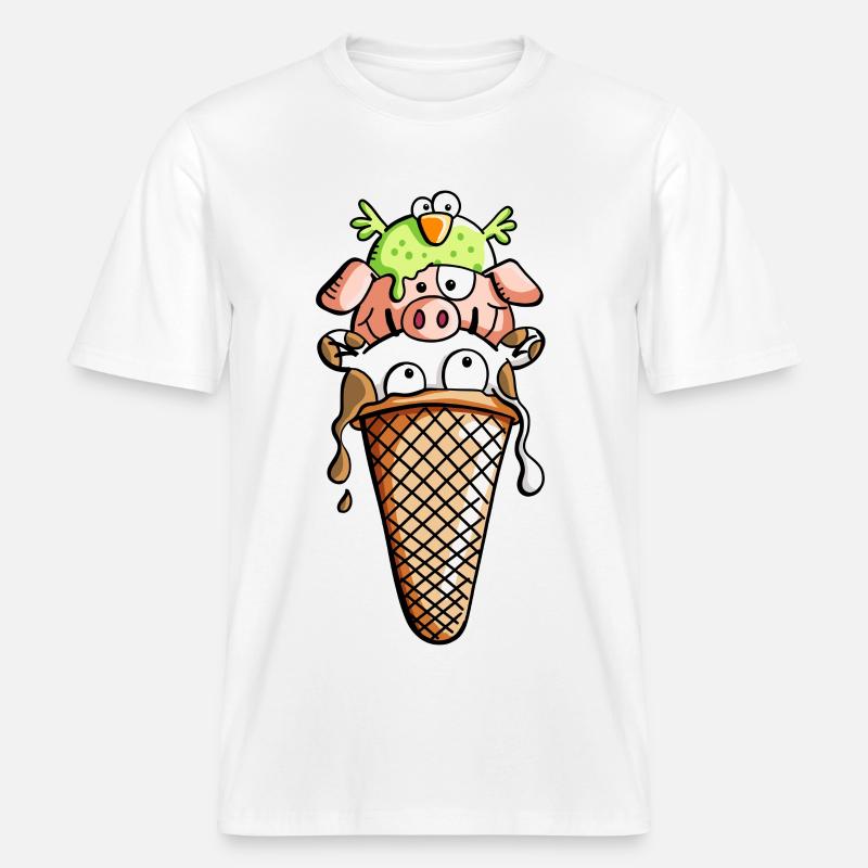 Bauernhoftier Eiscreme - Tiere - Eis - Kinder -Fun -  RELAXED FIT Unisex Organic T-Shirt - Weiß