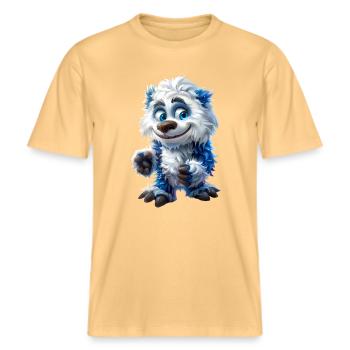 Yeti #lovely toons -  RELAXED FIT Unisex Organic T-Shirt - washed yellow - Front - Alina (178cm) & Michal (187cm)