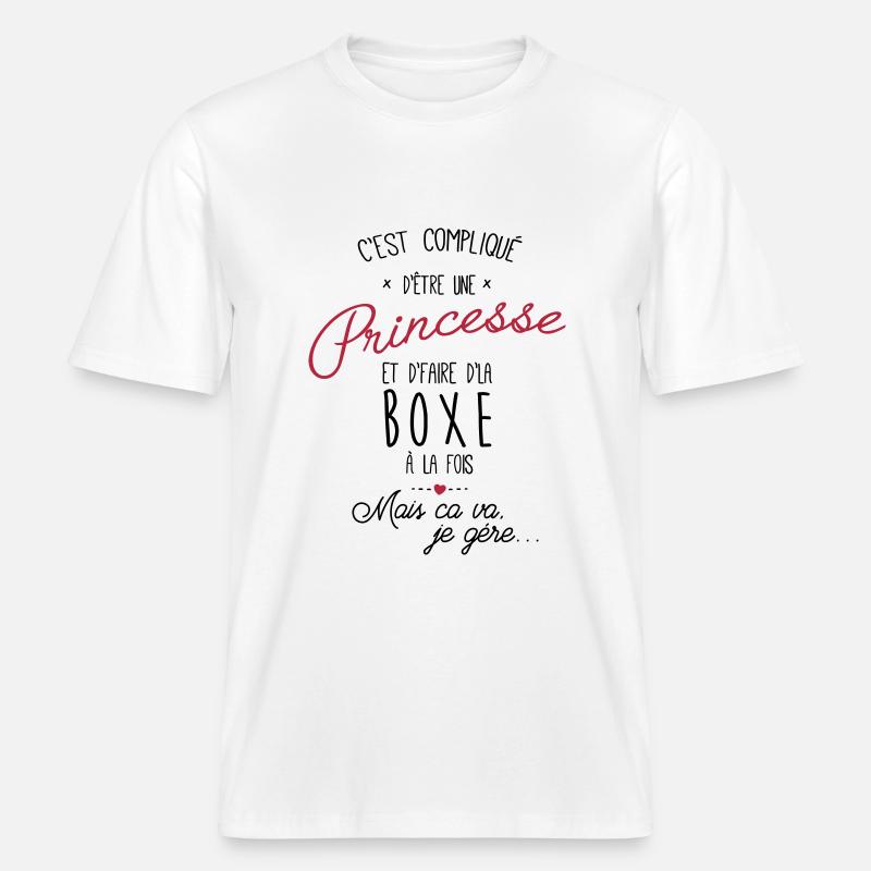 princesse et Boxe - boxeuse -  T-shirt unisexe RELAXED FIT en coton bio - blanc