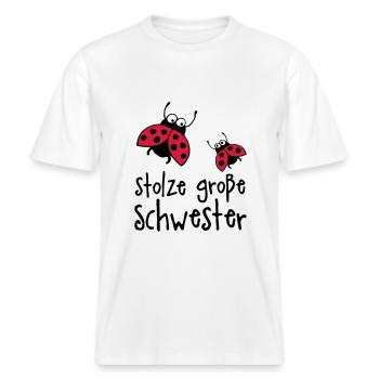 stolze_grosse_schwester_a_2c -  RELAXED FIT Unisex Organic T-Shirt - Weiß - Vorne - Alina (178cm) & Michal (187cm)