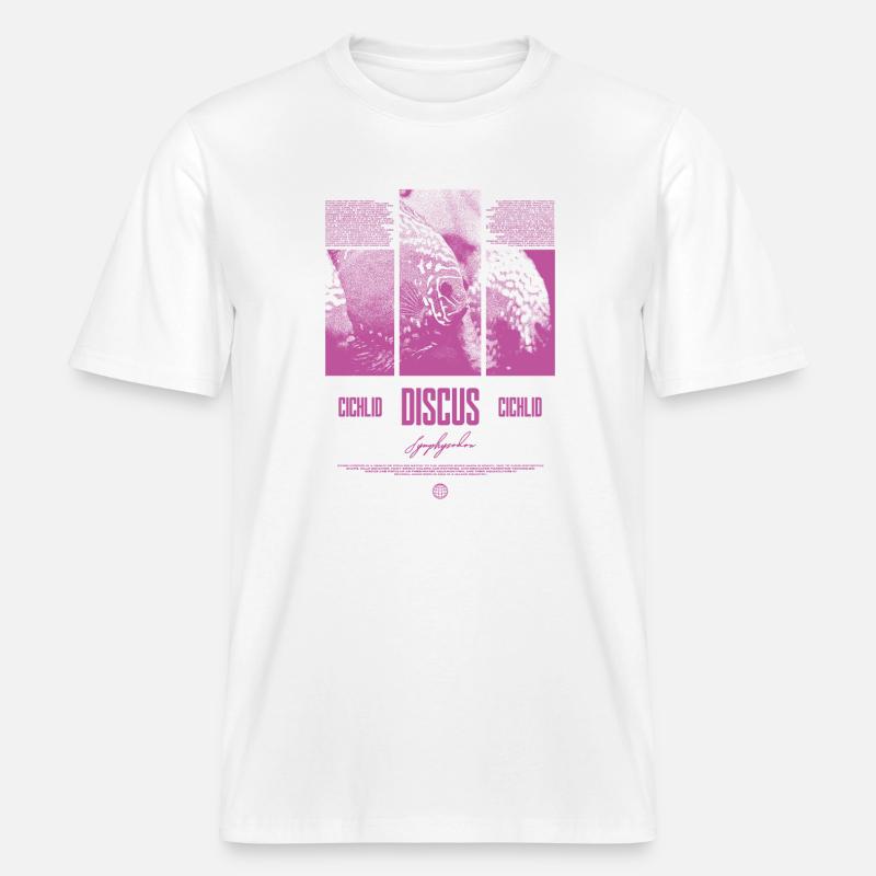 Discus Cichlidé Aquarium Fish Keeper - T-shirt unisexe RELAXED FIT en coton bio - blanc