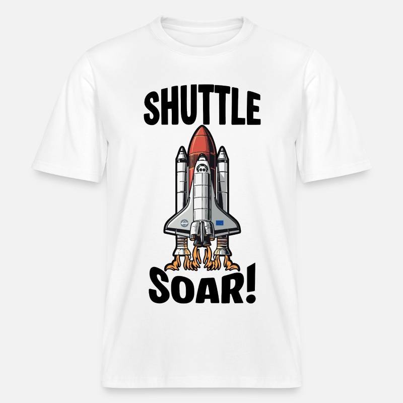 Navette Spatiale Décollage Shuttle Soar -  T-shirt unisexe RELAXED FIT en coton bio - blanc