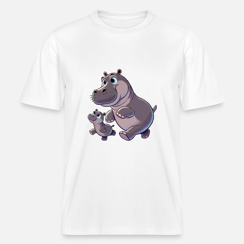 Nilpferd-Mutter mit herumtollendem Kind -  RELAXED FIT Unisex Organic T-Shirt - Weiß