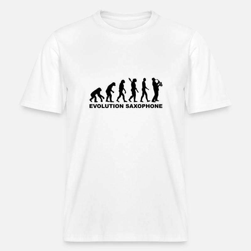 Evolution Saxophone -  RELAXED FIT Unisex Organic T-Shirt - white