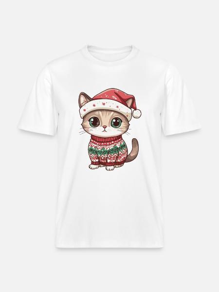 Cat Christmas Comic - RELAXED FIT Unisex Organic T-Shirt - white