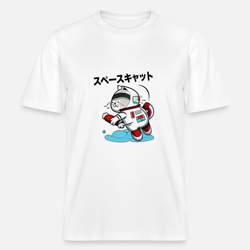 CHAT DE L’ESPACE JAPONAIS -  T-shirt unisexe RELAXED FIT en coton bio - blanc