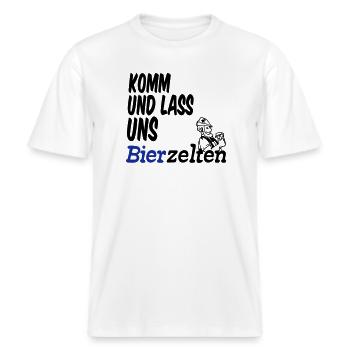 Bierzelt,Bier,Sprüche,Geschenk -  RELAXED FIT Unisex Organic T-Shirt - Weiß - Vorne - Alina (178cm) & Michal (187cm)