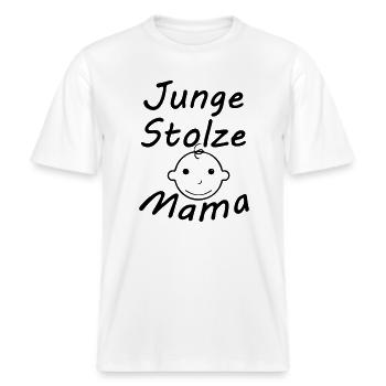 Junge, stolze Mama Geschenk Mutter Muttertag -  RELAXED FIT Unisex Organic T-Shirt - Weiß - Vorne - Alina (178cm) & Michal (187cm)