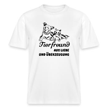 Tierfreund Tier Haustier Freund Liebe Geschenk -  RELAXED FIT Unisex Organic T-Shirt - Weiß - Vorne - Alina (178cm) & Michal (187cm)