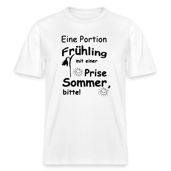 Frühling & Sommer Sprüche, Geschenk, Fun -  RELAXED FIT Unisex Organic T-Shirt - Weiß - Vorne - Alina (178cm) & Michal (187cm)