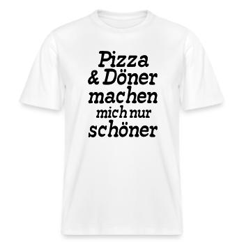 Pizza und Döner Fast Food Fun lustig Geschenk -  RELAXED FIT Unisex Organic T-Shirt - Weiß - Vorne - Alina (178cm) & Michal (187cm)