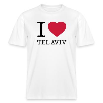 I LOVE TEL AVIV -  RELAXED FIT Unisex Organic T-Shirt - Weiß - Vorne - Alina (178cm) & Michal (187cm)