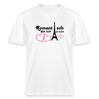 Romantisch Liebe Herz Paris Paar Spruch Geschenk -  RELAXED FIT Unisex Organic T-Shirt - Weiß - Vorne - Alina (178cm) & Michal (187cm)