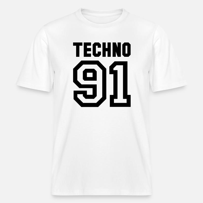 TECHNO Rave Techno 90s 90s -  T-shirt unisexe RELAXED FIT en coton bio - blanc