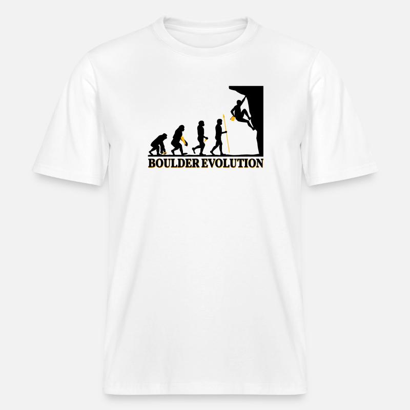 Boulder Evolution Klettern Bergsteigen Spruch -  RELAXED FIT Unisex Organic T-Shirt - Weiß