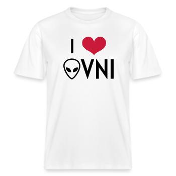 Ovni Ufo Extraterrestre Espace Geek Planète -  T-shirt unisexe RELAXED FIT en coton bio - blanc - Devant - Alina (178cm) & Michal (187cm)