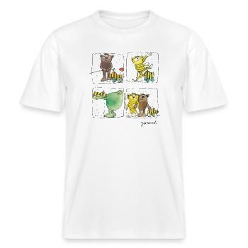 Janosch Tiger Und Freunde Das Leben Ist Schön -  RELAXED FIT Unisex Organic T-Shirt - Weiß - Vorne - Alina (178cm) & Michal (187cm)