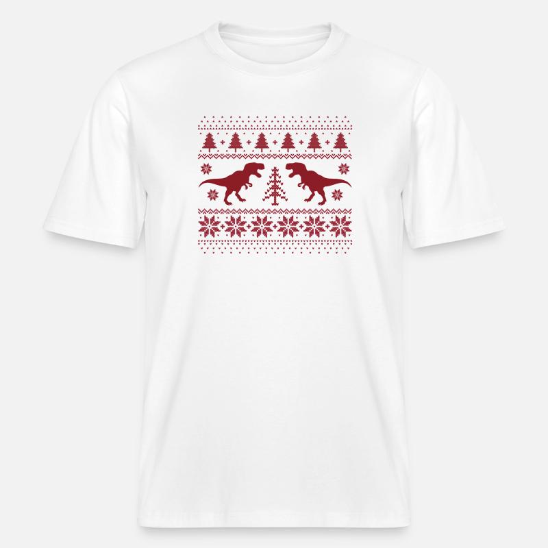 Dinosaurier-Weihnachtspullover - RELAXED FIT Unisex Organic T-Shirt - Weiß