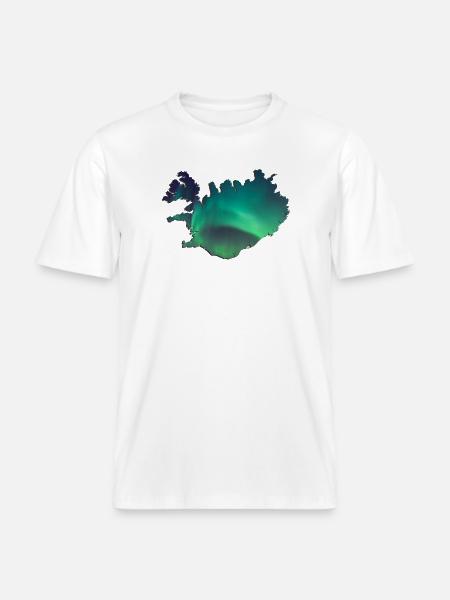 Iceland Iceland Northern Lights Topography Design -  RELAXED FIT Unisex Organic T-Shirt - white