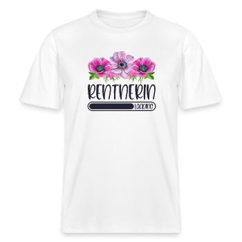 Rentnerin Loading Blumen -  RELAXED FIT Unisex Organic T-Shirt - Weiß - Vorne - Alina (178cm) & Michal (187cm)