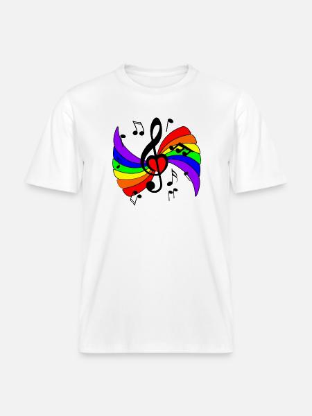 Musiktaste mit Regenbogen und Musiknoten - RELAXED FIT Unisex Organic T-Shirt - Weiß