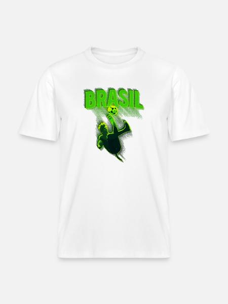 Brasil Neon Soccer Kick - RELAXED FIT Unisex Organic T-Shirt - white