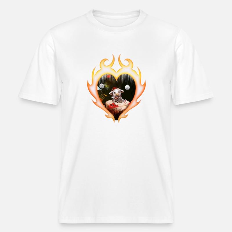 Süße Weihnachtskuh mit Vogel -  RELAXED FIT Unisex Organic T-Shirt - Weiß