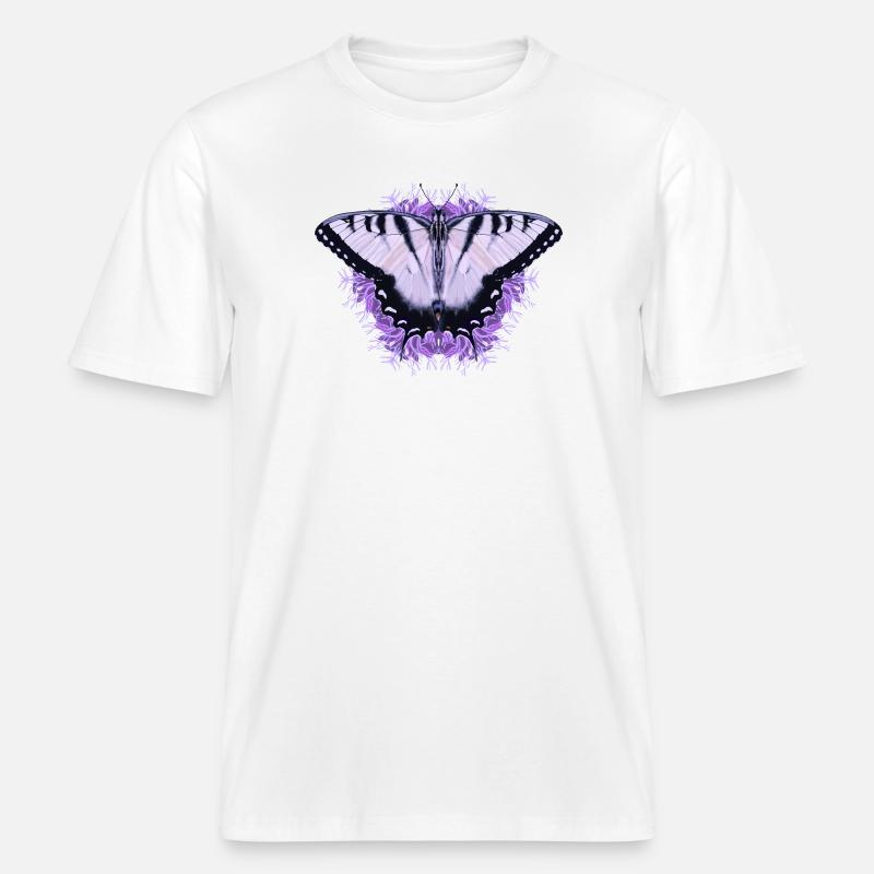 Papillon blanc à fleur pourpre -  T-shirt unisexe RELAXED FIT en coton bio - blanc
